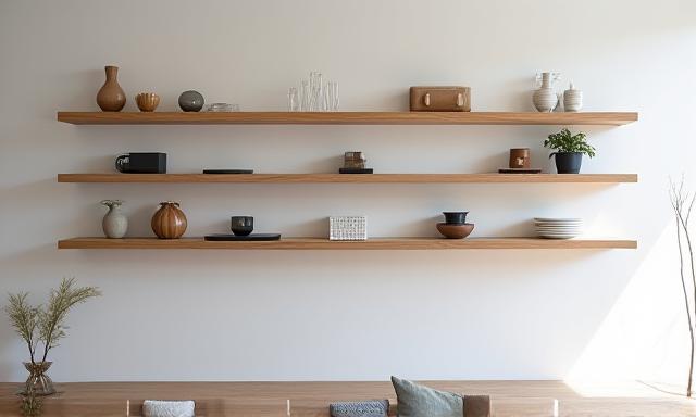 Modernes, schwebendes Wandregalsystem aus Eiche für minimalistisches Design