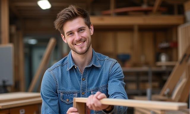 Porträt von Lukas Bauer, erfahrener Geselle und Experte für Holzbearbeitung.